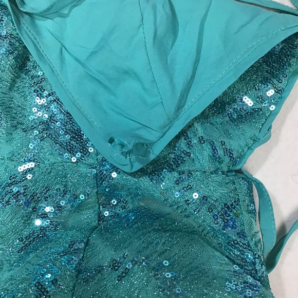 LULU'S SZ S Glittering Presence Teal Green Sequin Lace-Up Maxi Dress NEW B17 - Picture 7 of 9